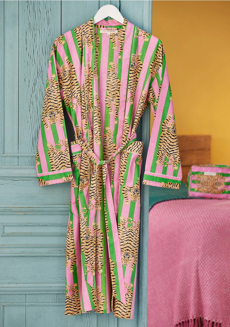 Tiger Stripe Gown Cotton Green / Pink