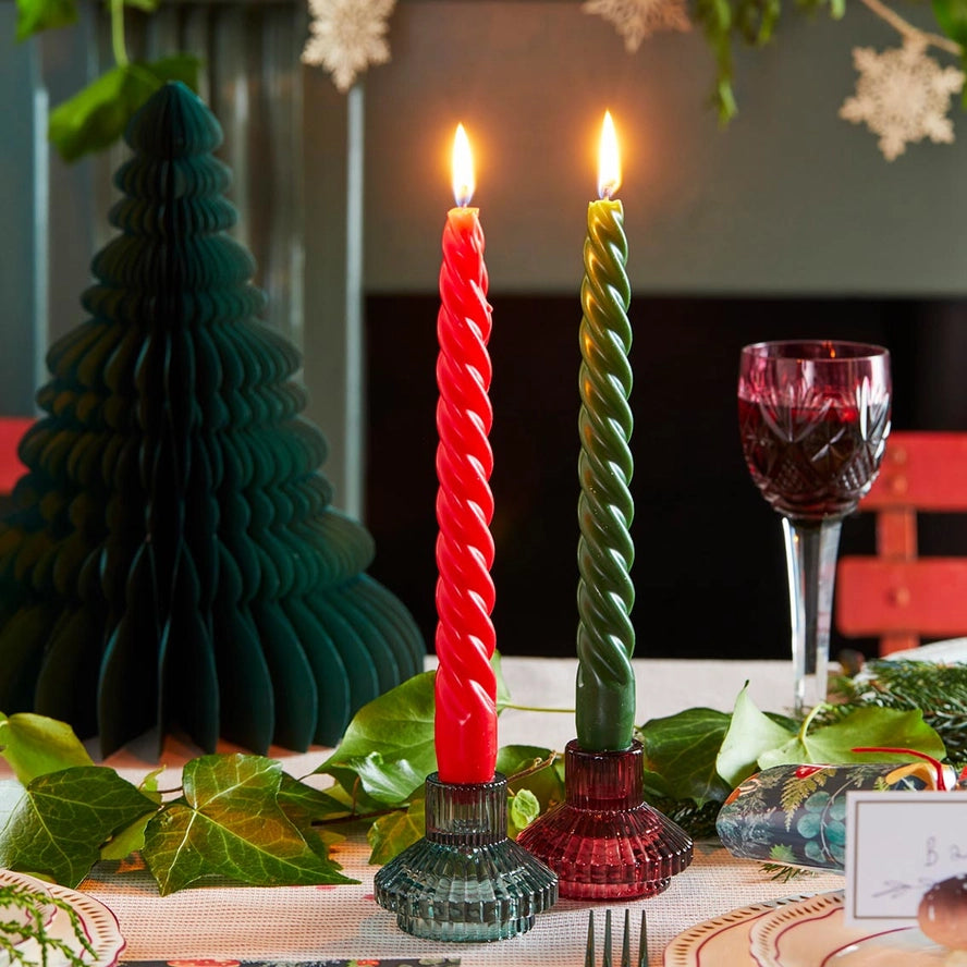 Small Ribbed Glass Candle Holder - Colours assorted-Top 30 Christmas-Little Fish Co.