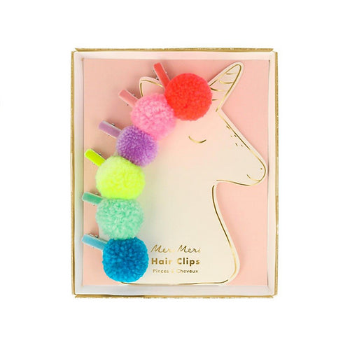 Pompom Unicorn hair clips ( set of 6)-Fun-Little Fish Co.