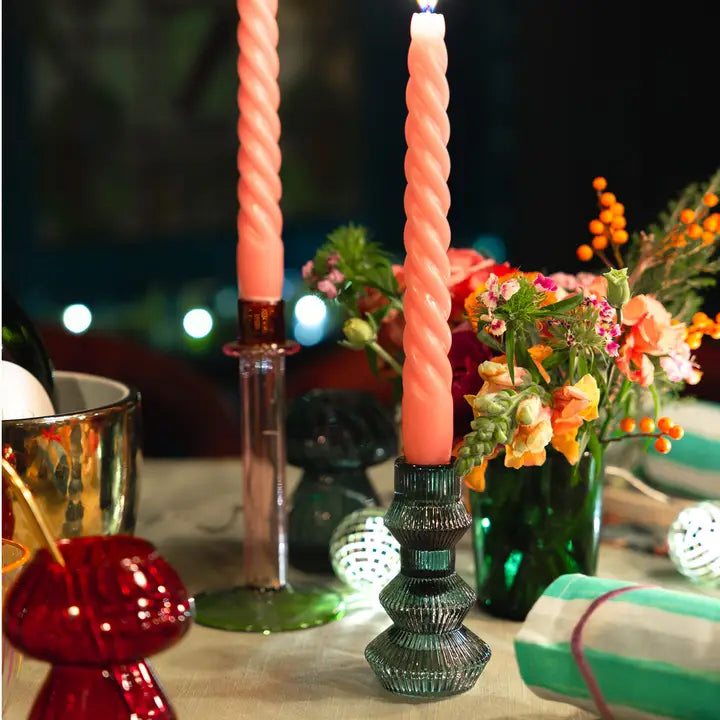 Sage green ribbed Glass candle holder-Top 30 Christmas-Little Fish Co.