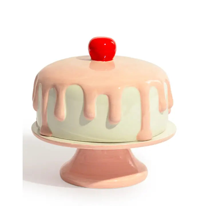 Pink and white ceramic iced cake stand
