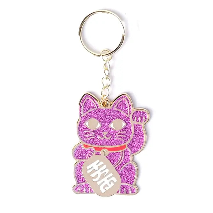 Maneki Neko Keychain - Pink Glitter-Top 30 Stationary-Little Fish Co.