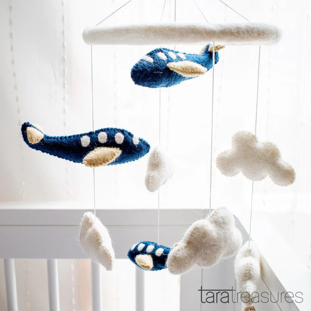 Nursery Cot Mobile - Navy Blue Airplanes-Top 30 Felt-Little Fish Co.