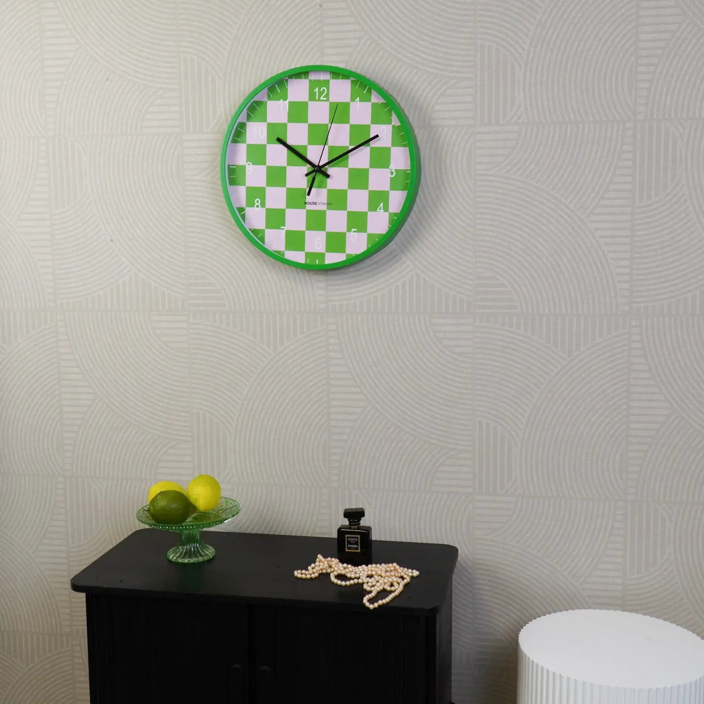 Pink and Green Check Clock