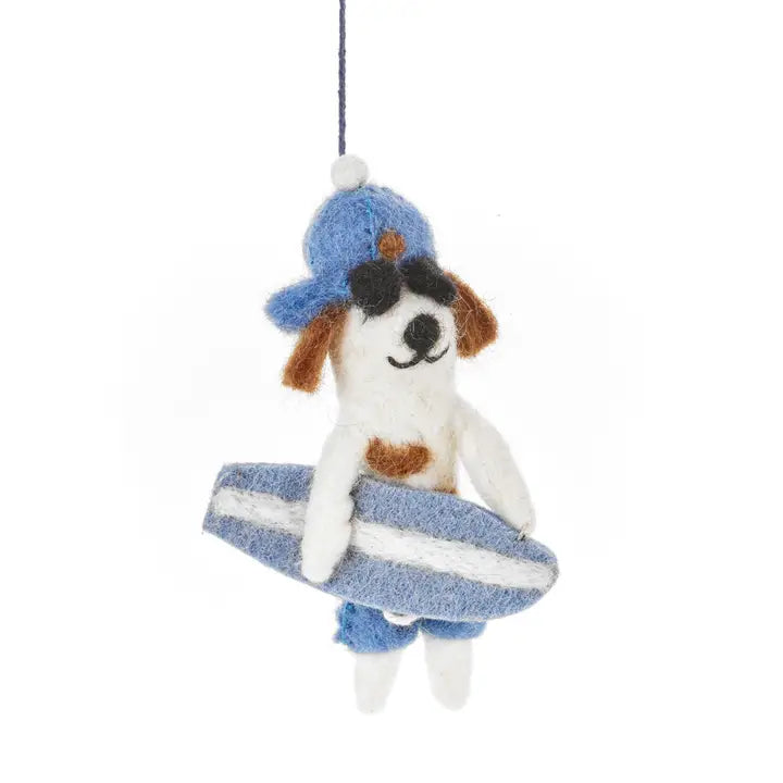 Handmade Felt Waveriding Surfer Dog Hanging Decoration-Top 30 Christmas-Little Fish Co.