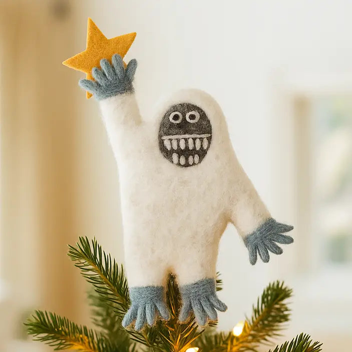 Handmade felt festive yeti tree topper