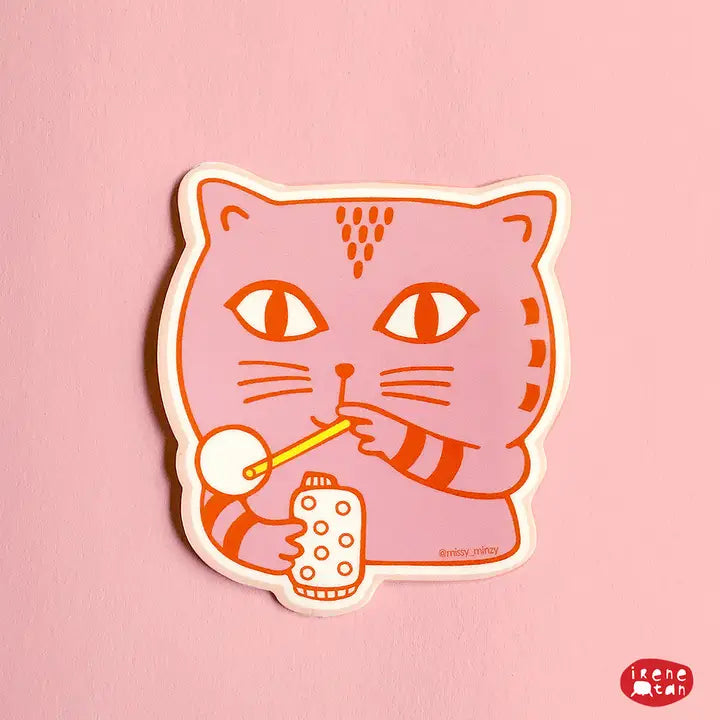 Bubble blowing cat vinyl sticker-Little Fish Co.
