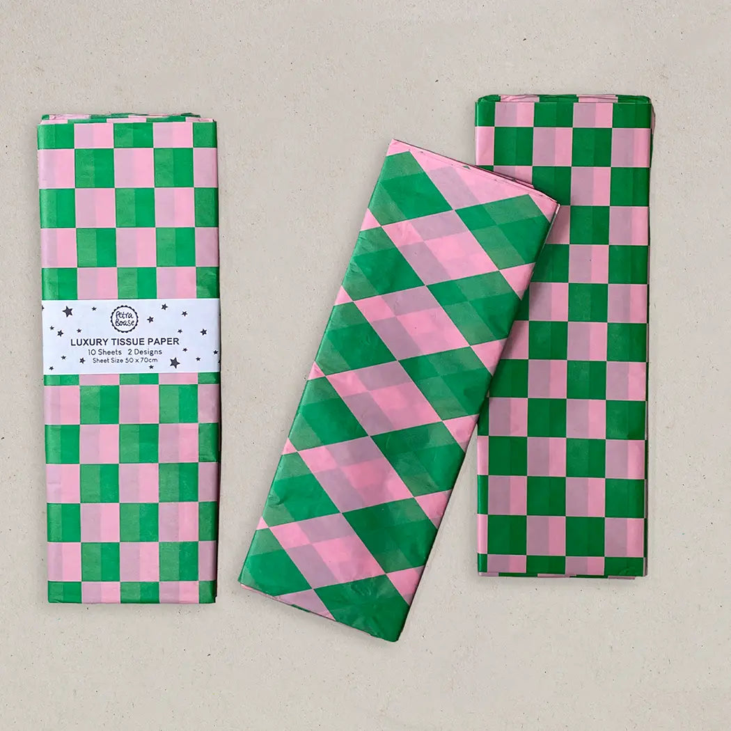 Luxury Tissue Paper Checkerboard/Diamond in Green/Pink-gift-wrap-Little Fish Co.