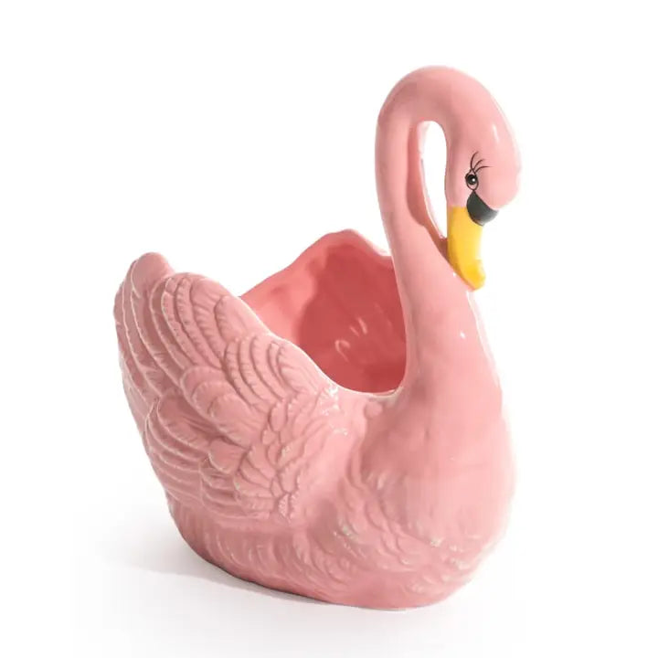 Pink Swan ceramic planter