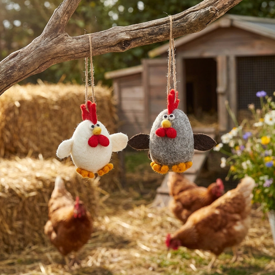 Fair Trade Handmade Albert Eggstine Hanging rooster - brown-Little Fish Co.