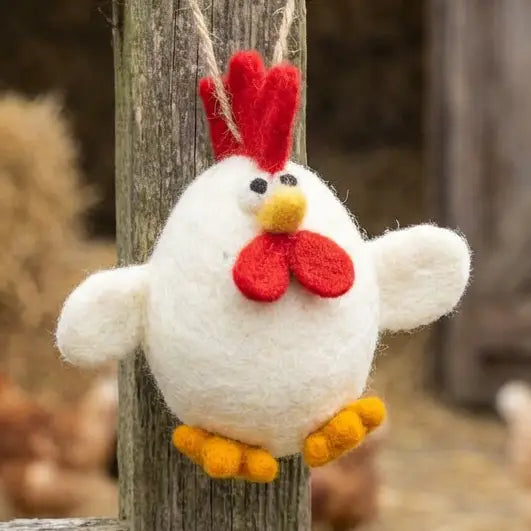 Fair Trade Handmade Albert Eggstine Hanging rooster - White-Little Fish Co.