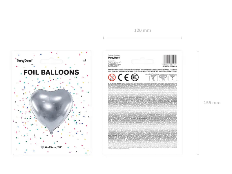 Foil Balloon heart in Silver 45cm-Little Fish Co.