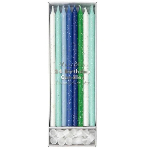 Blue & Green Glitter candles (pack of 24 in 6 colours)-Fun-Little Fish Co.