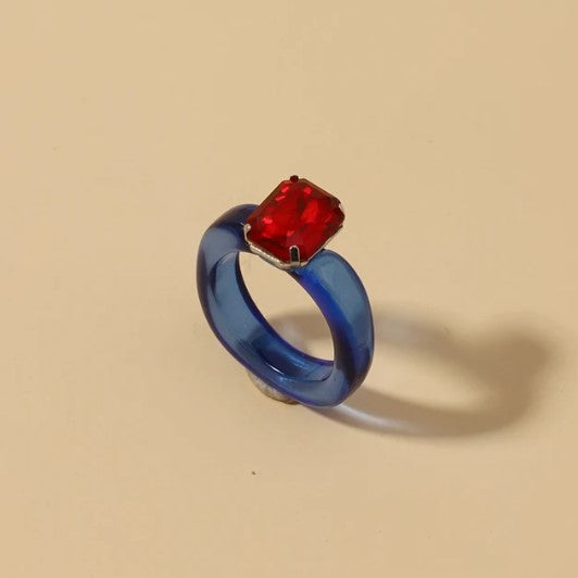 Acrylic Dazzler Ring with Gem - Blue / Red-Little Fish Co.