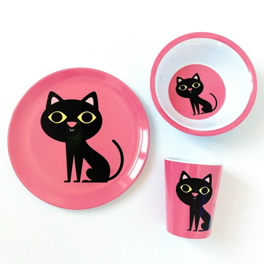 Pink Cat Melamine Plate-Fun-Little Fish Co.