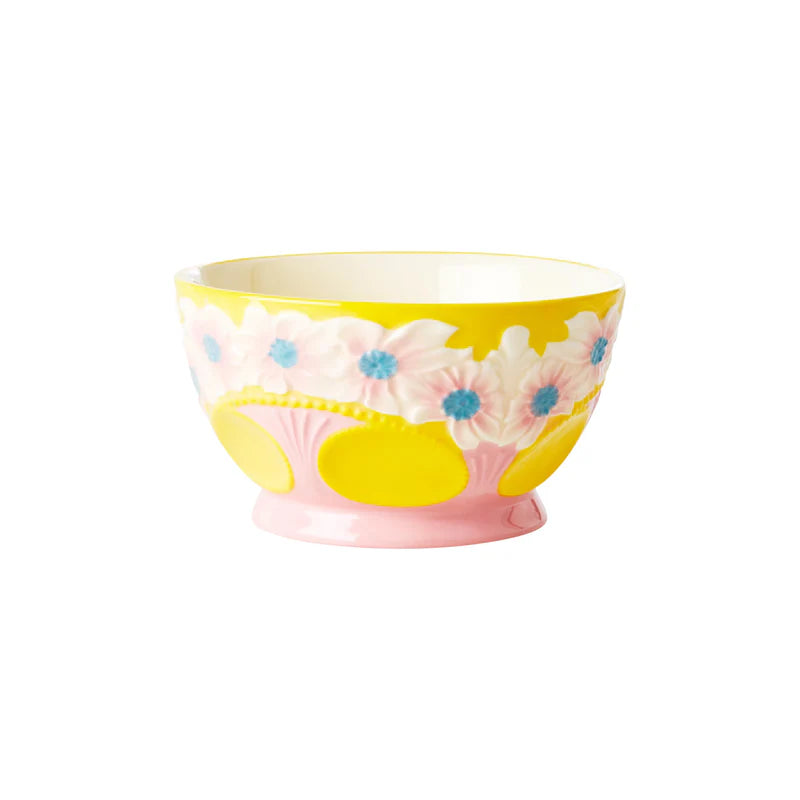 RICE Denmark Ceramic Bowl with Embossed Flowers - yellow/pink-Fun-Little Fish Co.