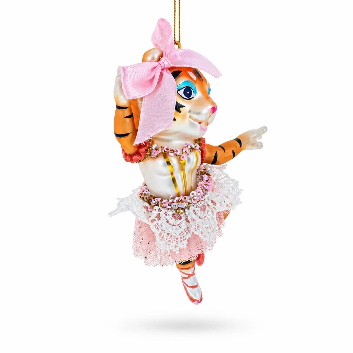 Lady Tiger glass ornament handcrafted