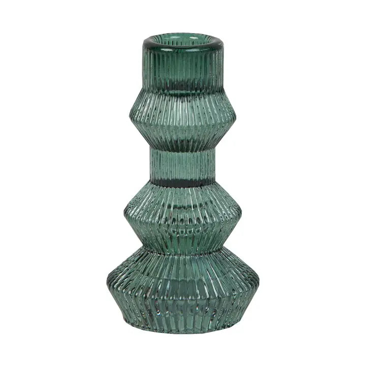 Sage green ribbed Glass candle holder-Top 30 Christmas-Little Fish Co.