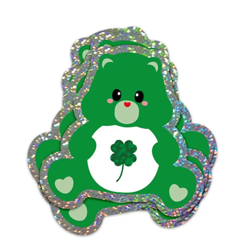 Green Glitter Care Bear Sticker - Good luck-Top 30 Stationary-Little Fish Co.