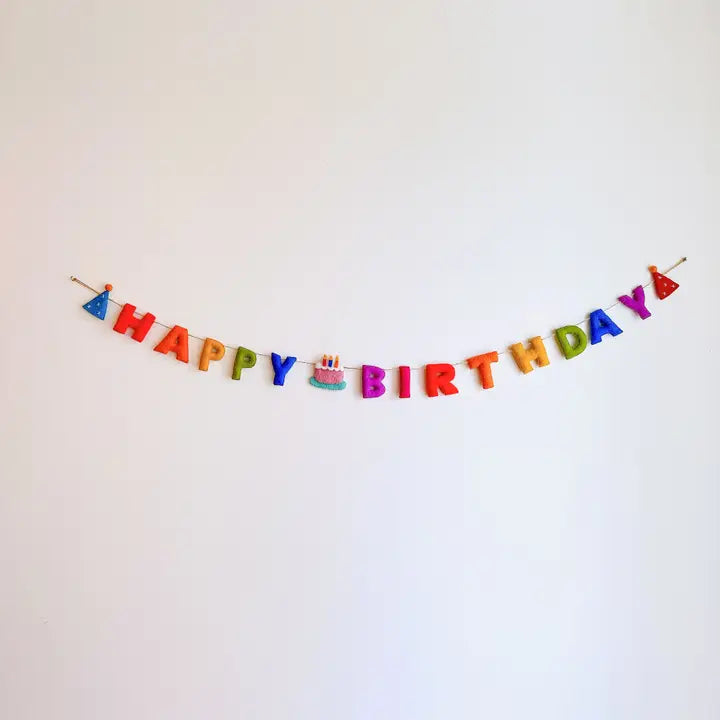 Happy Birthday Felt Garland with Cake-Garlands-Little Fish Co.