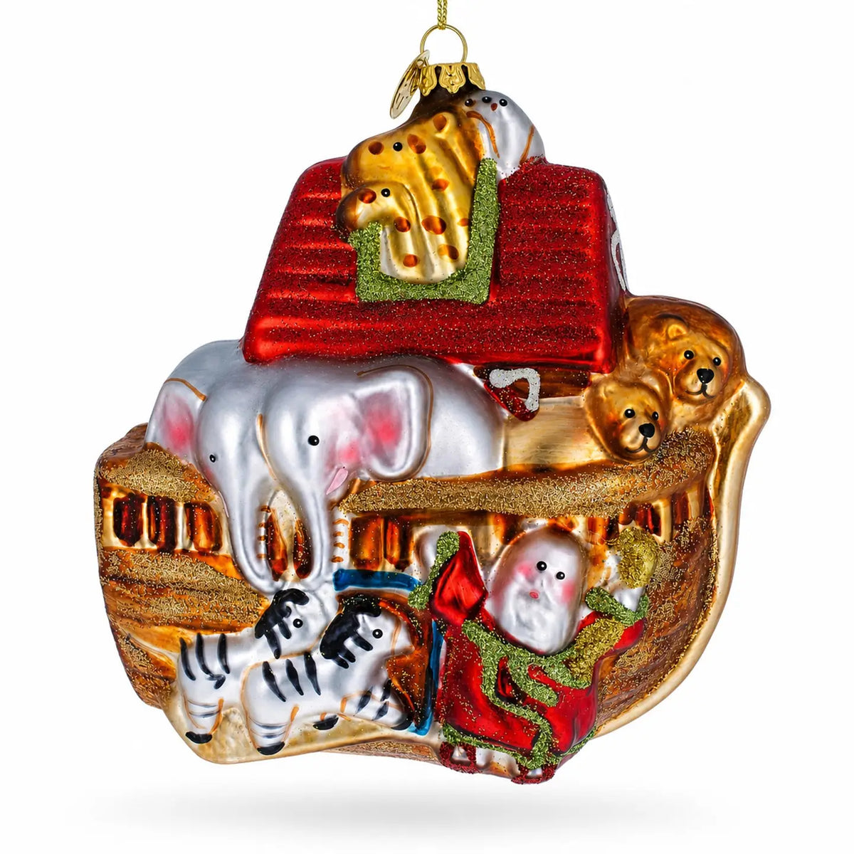 Noah's Ark glass ornament handcrafted