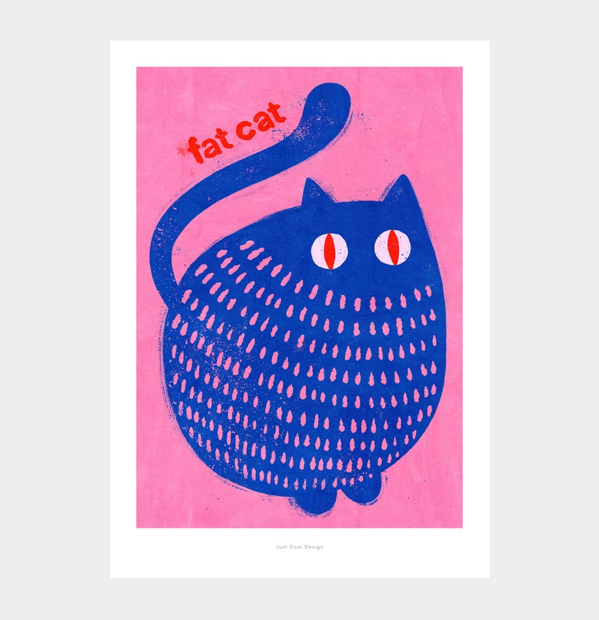 Fat Cat illustration A3 Art Print-Art-Little Fish Co.