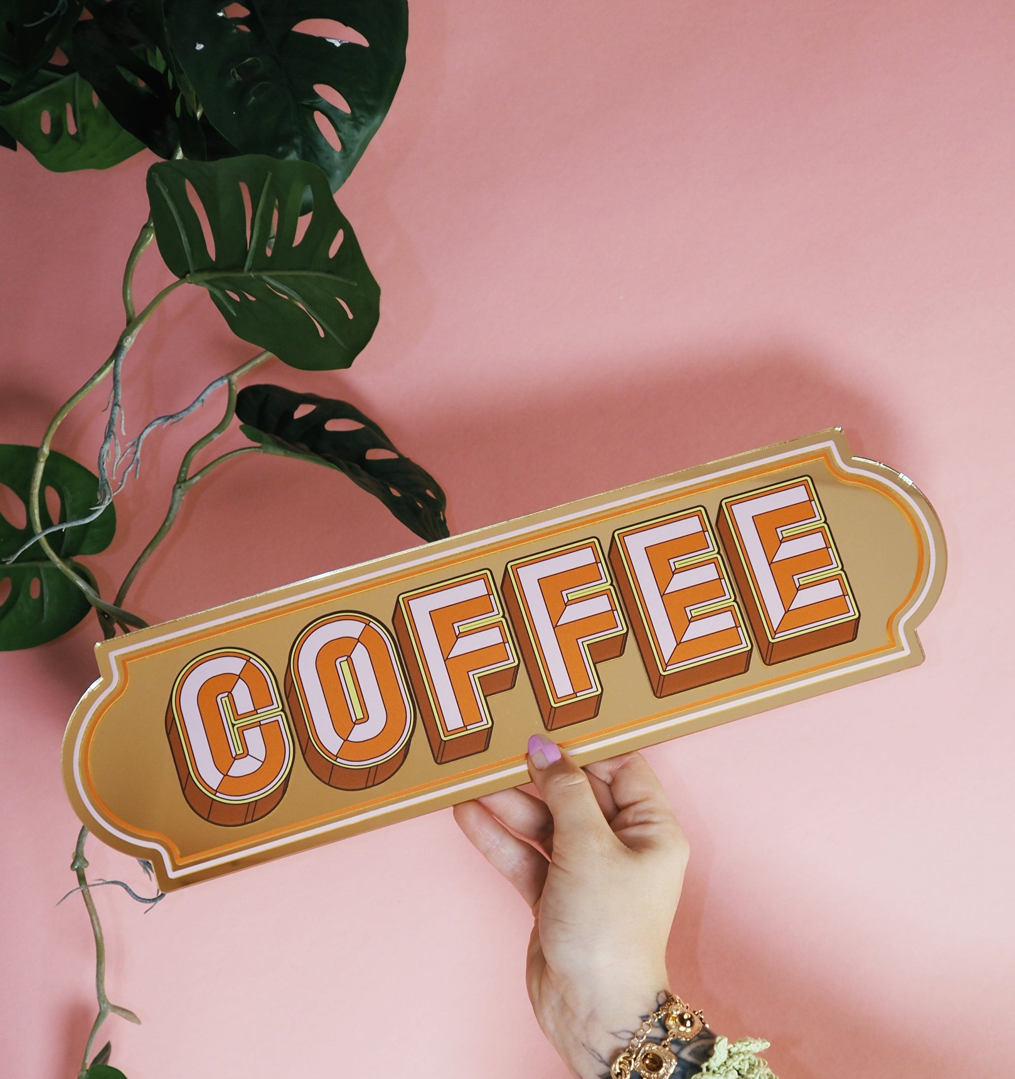 Coffee- gold rectangle mirror-Little Fish Co.