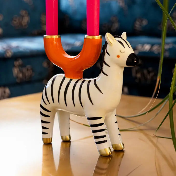 Hand Painted Zebra ceramic candle holder
