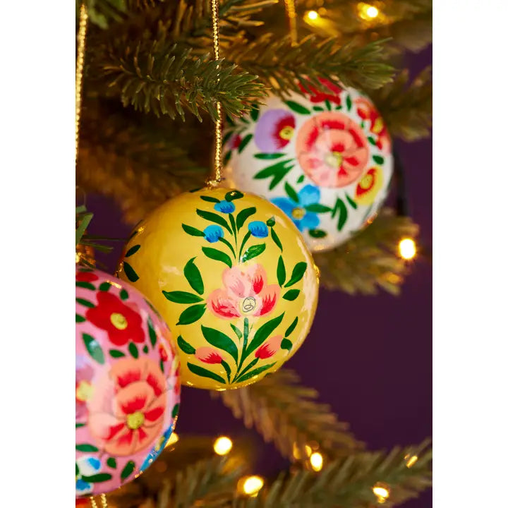 Kashmiri hand painted floral baubles - colours selected at random-Top 30 Christmas-Little Fish Co.