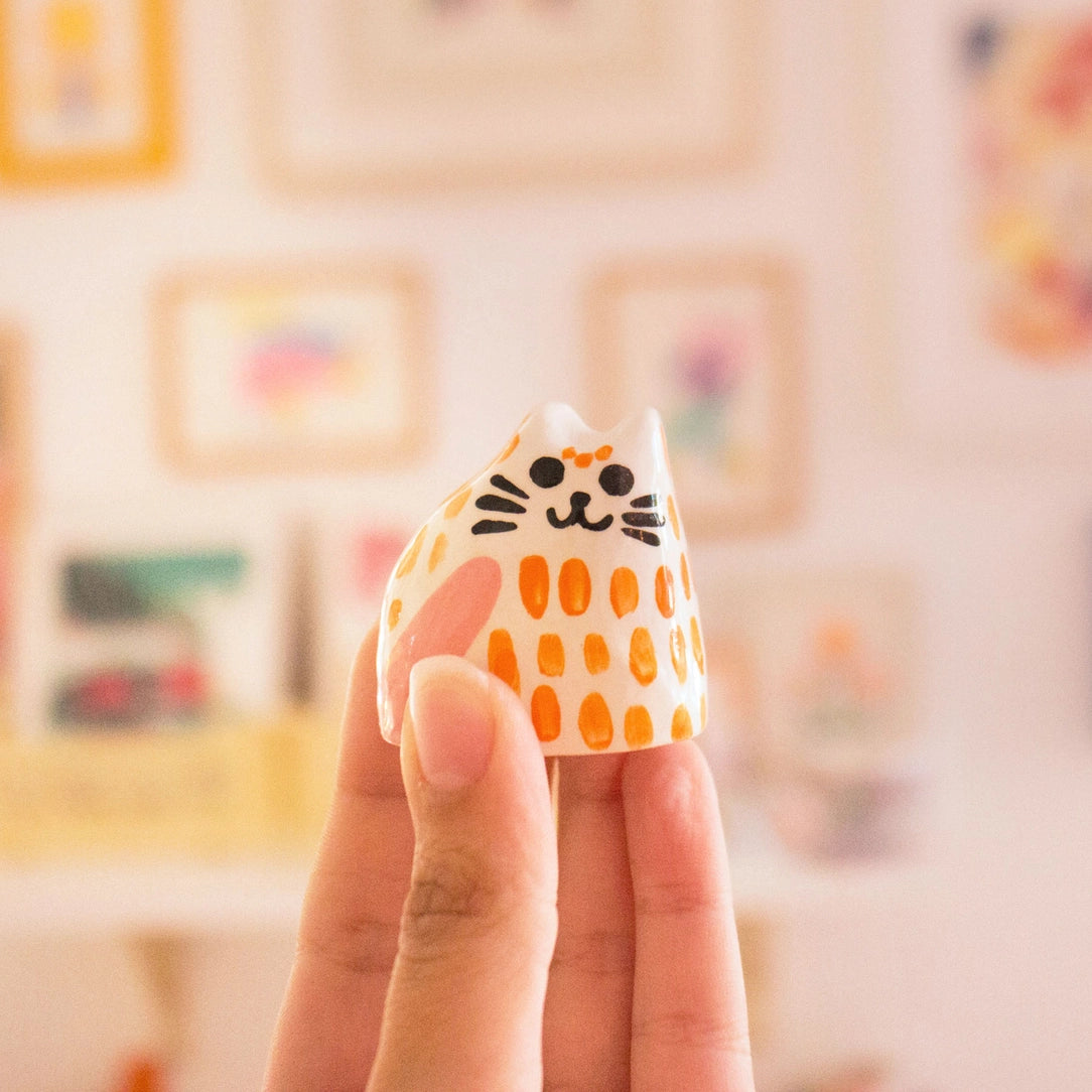 Baby Cats Tiny Ceramic Sculpture - Orange-Little Fish Co.