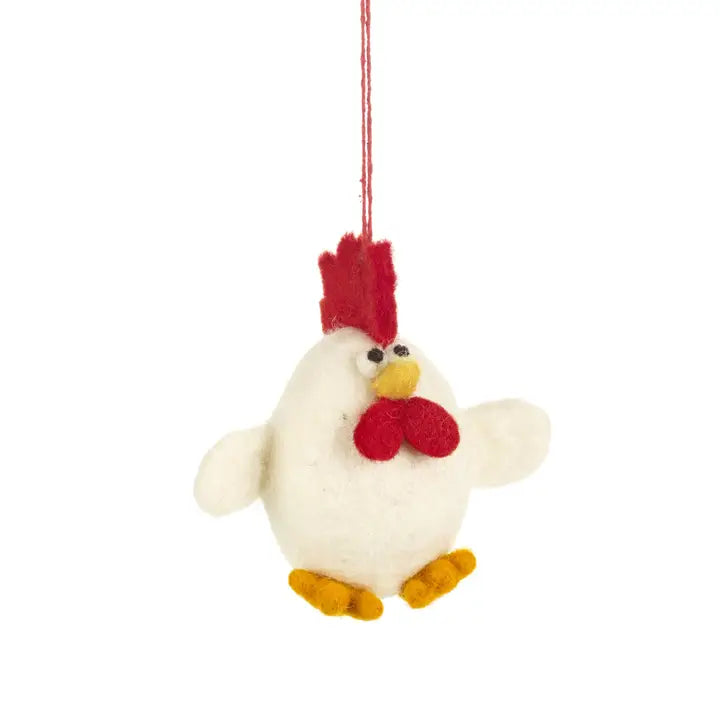 Fair Trade Handmade Albert Eggstine Hanging rooster - White-Little Fish Co.