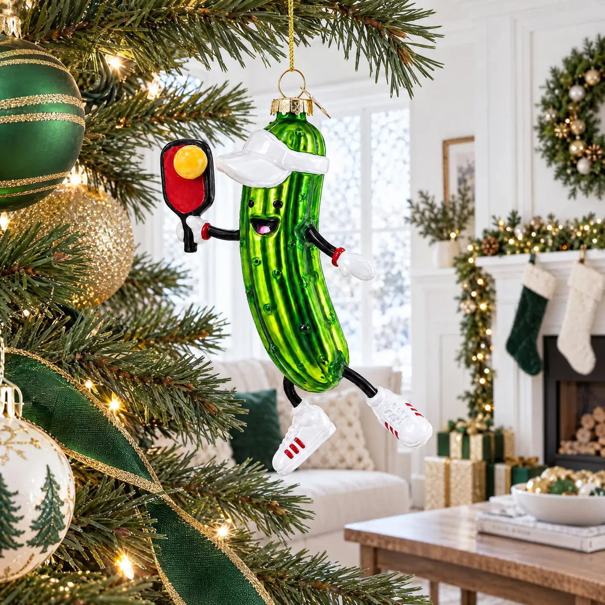 Pickle Pickleball  glass ornament handcrafted