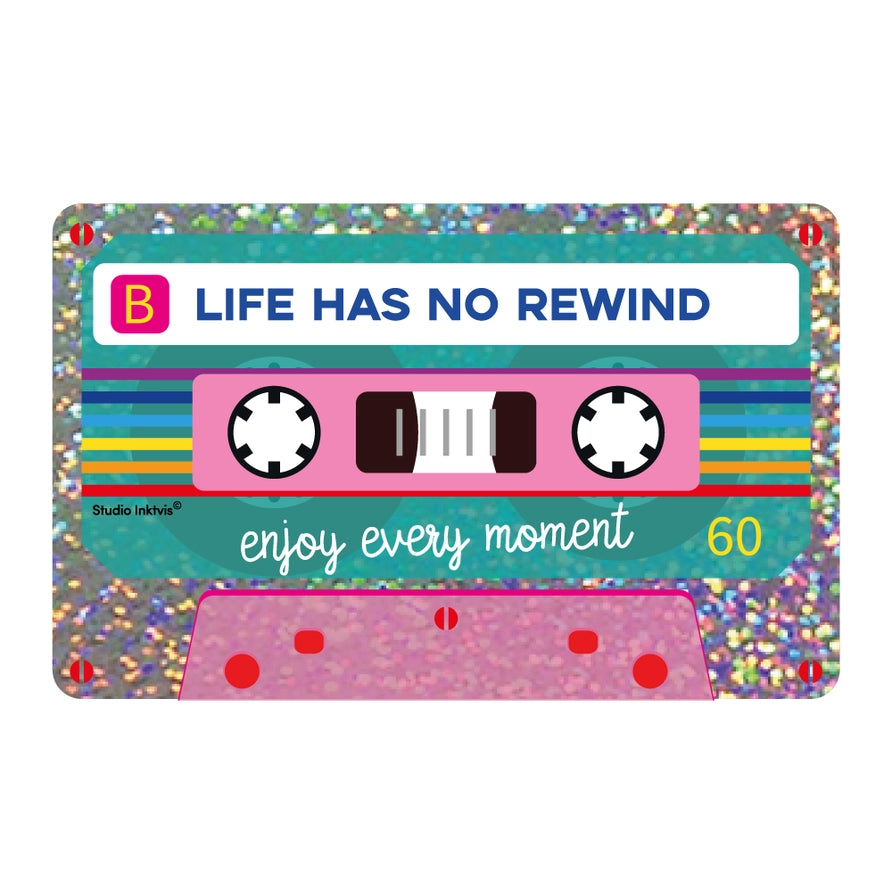 Life Has No Rewind Glitter Sticker Cassette Tape-Top 30 Stationary-Little Fish Co.