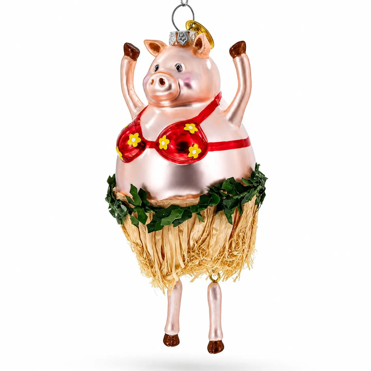 Dancing Pig glass ornament handcrafted