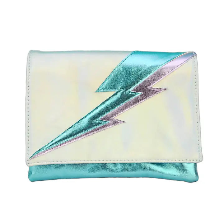 Convertible lightening bolt clutch in Iridescent cream-New Arrivals-Little Fish Co.