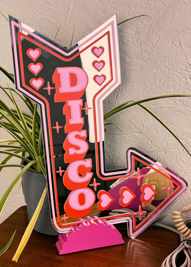 Retro Disco Arrow mirror Pink / Red - Small-Top 30 Decor-Little Fish Co.