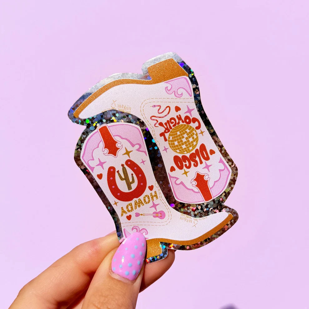 Disco Cowgirl Boots Glitter Holographic Sticker