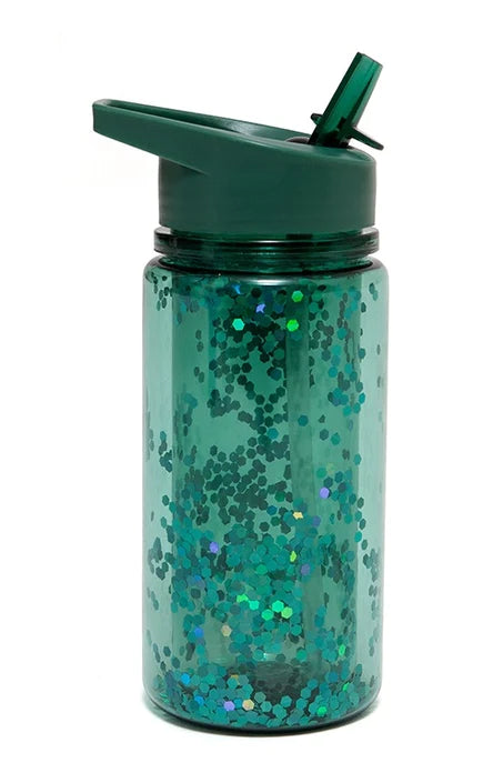 Drinking Bottle Glitter Salie Green-Little Fish Co.