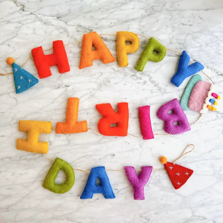 Happy Birthday Felt Garland with Cake-Garlands-Little Fish Co.