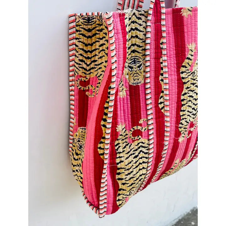 Indian Handmade Quilted Tote Shoulder Bag Pink-New Arrivals 2025-Little Fish Co.