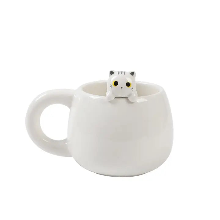 Ceramic Mug with white cat charm