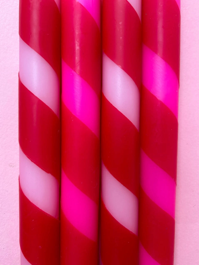 Pink Candy Cane Dip Dye Dinner Candles (Set of 4)-Little Fish Co.