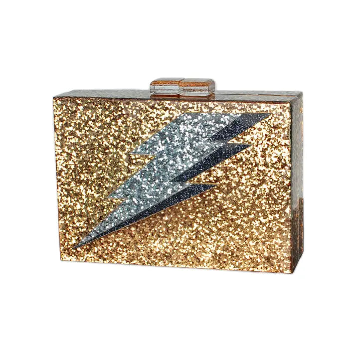 Gold glitter Lightening Bolt clutch-Top 30 Fashion-Little Fish Co.