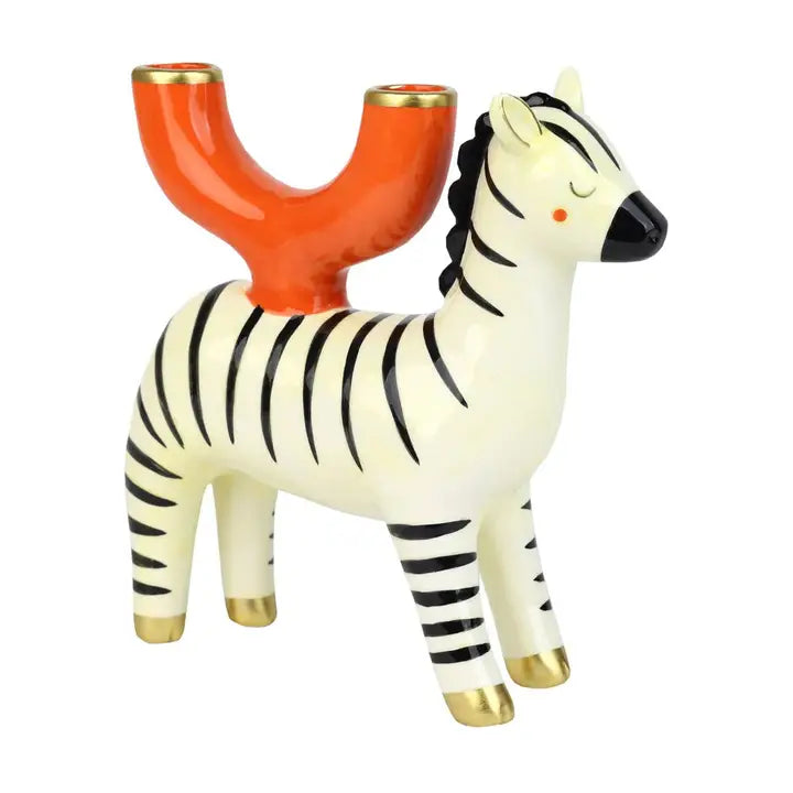 Hand Painted Zebra ceramic candle holder