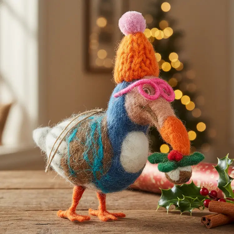 Handmade felt festive dodo ornament
