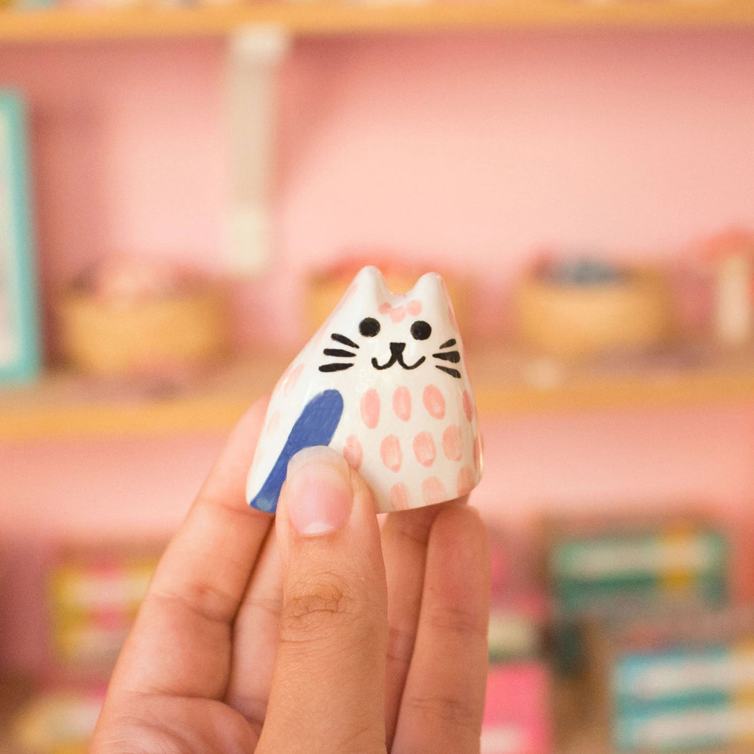 Baby Cats Tiny Ceramic Sculpture - Pink-Little Fish Co.