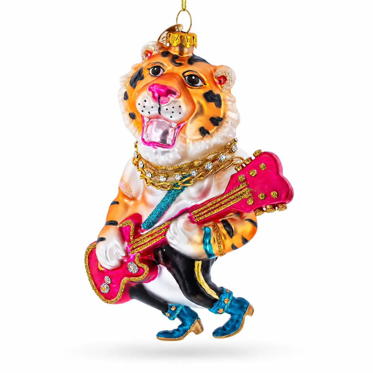 Rockstar Tiger glass ornament handcrafted