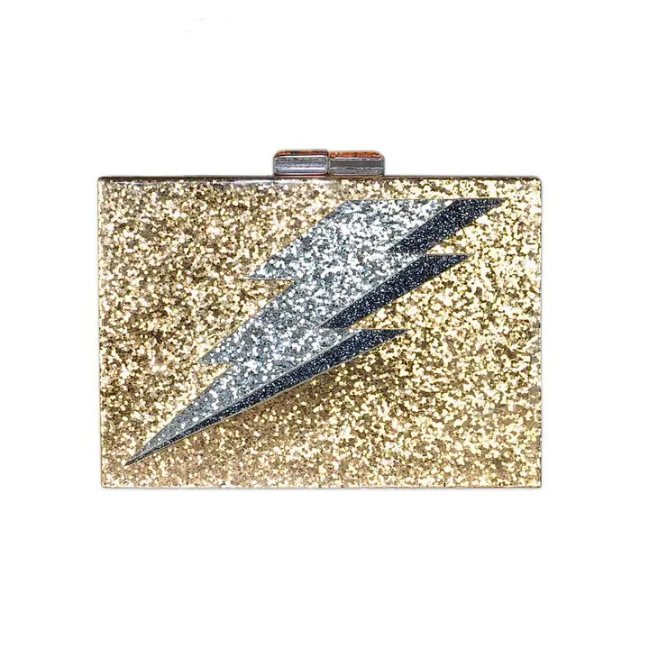 Gold glitter Lightening Bolt clutch-Top 30 Fashion-Little Fish Co.