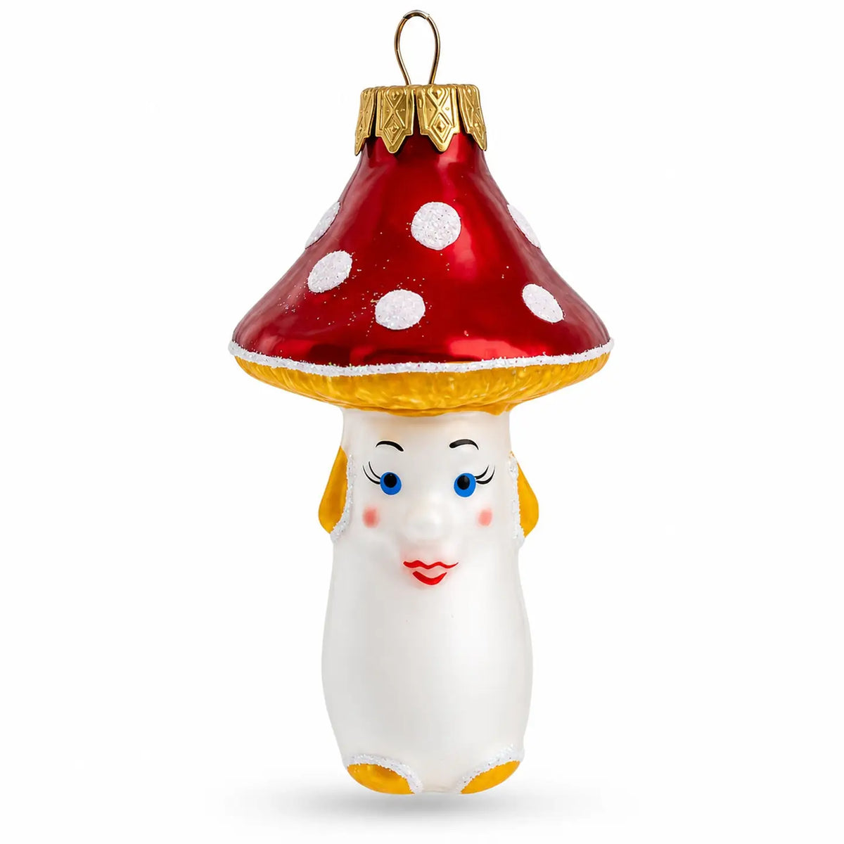 Mushroom with red hat glass ornament handcrafted