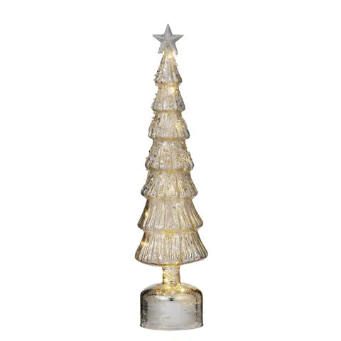 LED Glass Tree w/Star 43cm Silver
